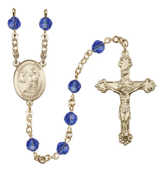 14 Karat Gold 6mm Austrian Crystal Saint Luke the Apostle Rosary in Sapphire