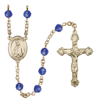 14 Karat Gold 6mm Austrian Crystal Saint Martha Rosary in Sapphire