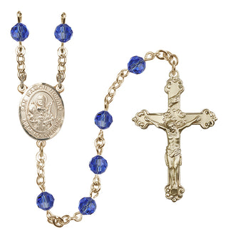 14 Karat Gold 6mm Austrian Crystal San Ramon Nonato Rosary in Sapphire