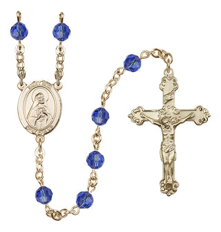 14 Karat Gold 6mm Austrian Crystal Saint Rita of Cascia Rosary in Sapphire