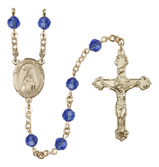 14 Karat Gold 6mm Austrian Crystal Saint Teresa of Avila Rosary in Sapphire