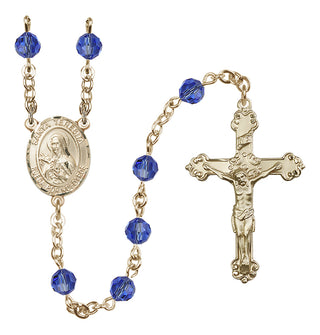14 Karat Gold 6mm Austrian Crystal Santa Teresita Rosary in Sapphire