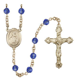 14 Karat Gold 6mm Austrian Crystal Saint Thomas the Apostle Rosary in Sapphire