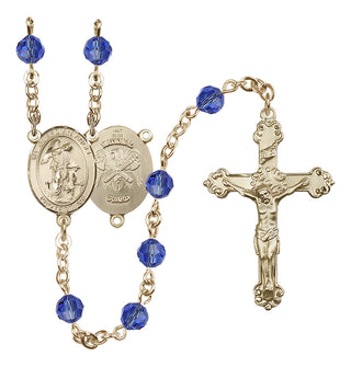 14 Karat Gold 6mm Austrian Crystal Guardian Angel / Nat'l Guard Rosary in Sapphire