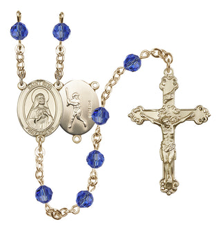 14 Karat Gold 6mm Austrian Crystal Saint Rita / Baseball Rosary in Sapphire