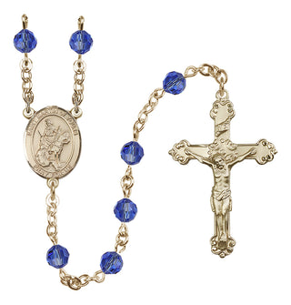 14 Karat Gold 6mm Austrian Crystal Saint Martin of Tours Rosary in Sapphire
