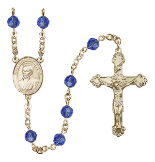 14 Karat Gold 6mm Austrian Crystal Saint Ignatius of Loyola Rosary in Sapphire