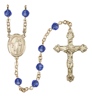 14 Karat Gold 6mm Austrian Crystal Saint Joseph the Worker Rosary in Sapphire