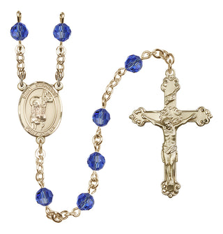 14 Karat Gold 6mm Austrian Crystal Saint Stephanie Rosary in Sapphire