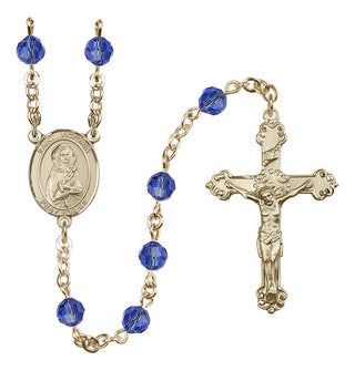 14 Karat Gold 6mm Austrian Crystal Saint Victoria Rosary in Sapphire