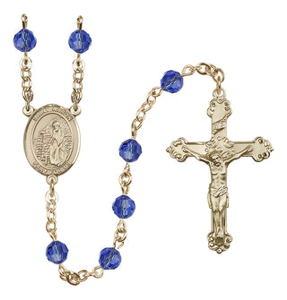 14 Karat Gold 6mm Austrian Crystal Saint Aaron Rosary in Sapphire