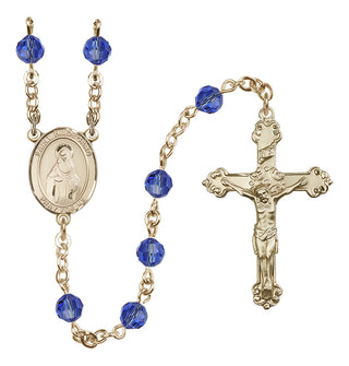 14 Karat Gold 6mm Austrian Crystal Saint Hildegard von Bingen Rosary in Sapphire