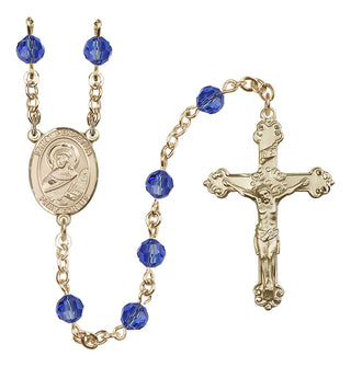 14 Karat Gold 6mm Austrian Crystal Saint Perpetua Rosary in Sapphire