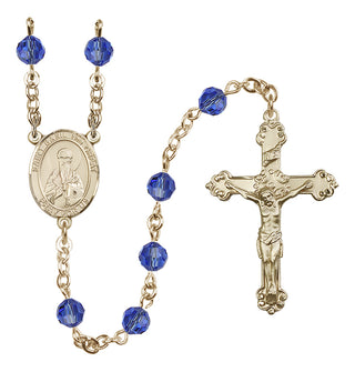 14 Karat Gold 6mm Austrian Crystal Saint Basil the Great Rosary in Sapphire