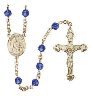 14 Karat Gold 6mm Austrian Crystal Saint Angela Merici Rosary in Sapphire
