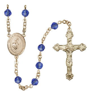 14 Karat Gold 6mm Austrian Crystal Virgen de la Merced Rosary in Sapphire
