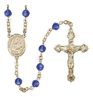 14 Karat Gold 6mm Austrian Crystal Our Lady of Prompt Succor Rosary in Sapphire