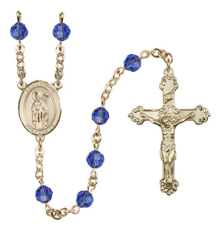 14 Karat Gold 6mm Austrian Crystal Saint Ronan Rosary in Sapphire