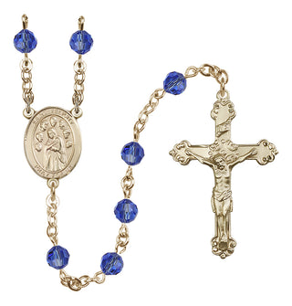 14 Karat Gold 6mm Austrian Crystal Saint Felicity Rosary in Sapphire