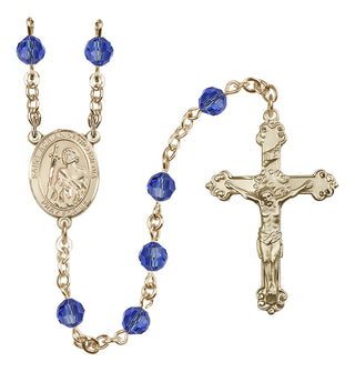 14 Karat Gold 6mm Austrian Crystal Saint Adrian of Nicomedia Rosary in Sapphire