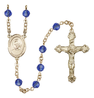 14 Karat Gold 6mm Austrian Crystal Saint Josemaria Escriva Rosary in Sapphire