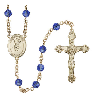 14 Karat Gold 6mm Austrian Crystal Saint Philip Neri Rosary in Sapphire
