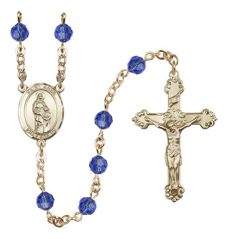 14 Karat Gold 6mm Austrian Crystal Saint Anne Rosary in Sapphire