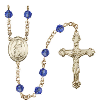 14 Karat Gold 6mm Austrian Crystal Saint Drogo Rosary in Sapphire