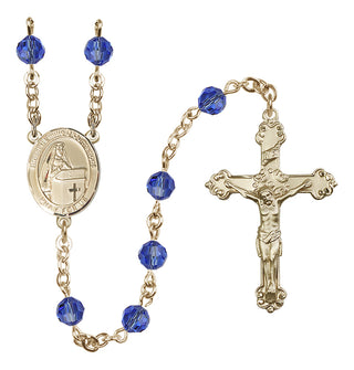 14 Karat Gold 6mm Austrian Crystal Blessed Emilee Doultremont Rosary in Sapphire