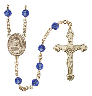 14 Karat Gold 6mm Austrian Crystal Saint Pauline Visintainer Rosary in Sapphire