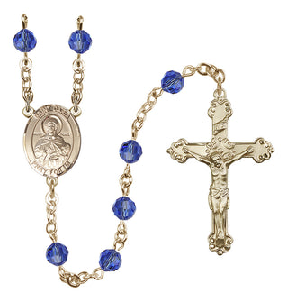 14 Karat Gold 6mm Austrian Crystal Saint Daria Rosary in Sapphire