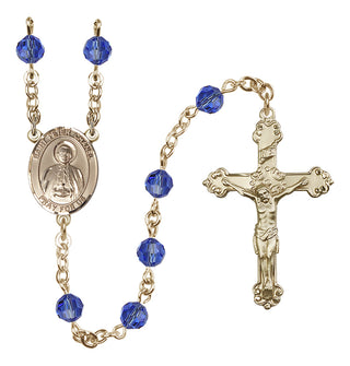 14 Karat Gold 6mm Austrian Crystal Saint Peter Chanel Rosary in Sapphire