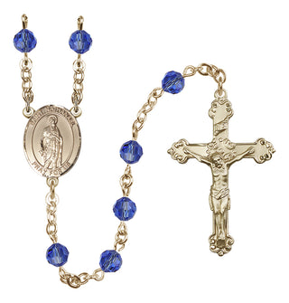 14 Karat Gold 6mm Austrian Crystal Saint Nathanael Rosary in Sapphire