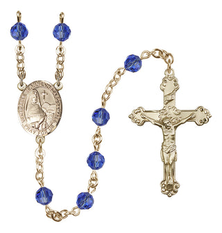 14 Karat Gold 6mm Austrian Crystal Saint Jeanne Chezard de Matel Rosary in Sapphire