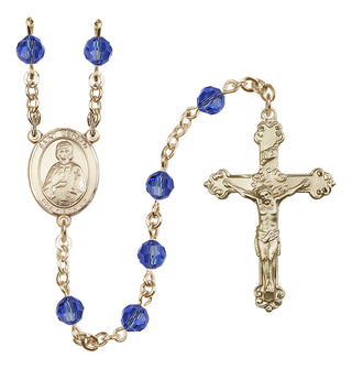 14 Karat Gold 6mm Austrian Crystal Saint Gerald Rosary in Sapphire