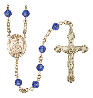 14 Karat Gold 6mm Austrian Crystal Saint Lydia Purpuraria Rosary in Sapphire