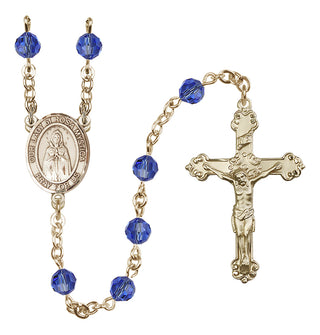 14 Karat Gold 6mm Austrian Crystal Our Lady of Rosa Mystica Rosary in Sapphire