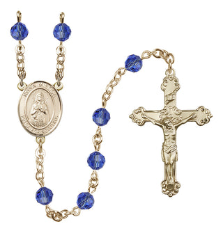 14 Karat Gold 6mm Austrian Crystal Our Lady Rosa Mystica Rosary in Sapphire