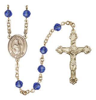 14 Karat Gold 6mm Austrian Crystal Saint Dismas Rosary in Sapphire