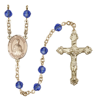 14 Karat Gold 6mm Austrian Crystal Saint Winifred of Wales Rosary in Sapphire