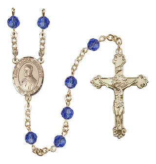 14 Karat Gold 6mm Austrian Crystal Saint Andre Bessette Rosary in Sapphire