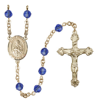 14 Karat Gold 6mm Austrian Crystal Saint Fidelis Rosary in Sapphire