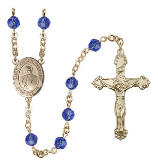 14 Karat Gold 6mm Austrian Crystal Saint Joseph Marello Rosary in Sapphire