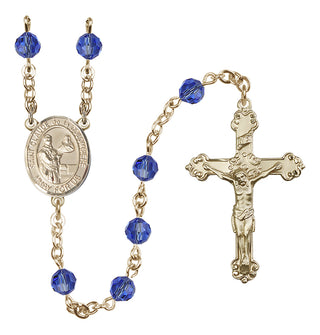 14 Karat Gold 6mm Austrian Crystal Saint Claude de la Colombiere Rosary in Sapphire