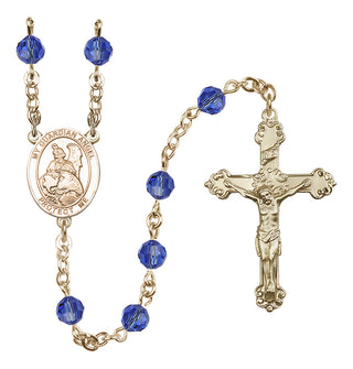 14 Karat Gold 6mm Austrian Crystal Guardian Angel Protector Rosary in Sapphire