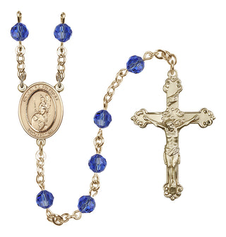 14 Karat Gold 6mm Austrian Crystal Guardian Angel of the World Rosary in Sapphire