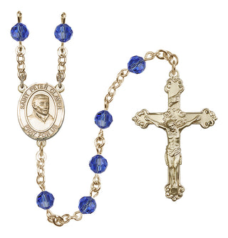 14 Karat Gold 6mm Austrian Crystal Saint Peter Claver Rosary in Sapphire