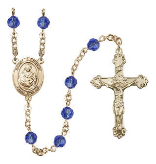 14 Karat Gold 6mm Austrian Crystal Saint Norbert of Xanten Rosary in Sapphire