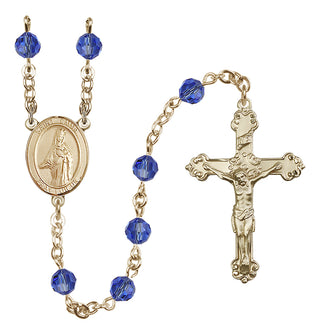 14 Karat Gold 6mm Austrian Crystal Saint Emma Uffing Rosary in Sapphire