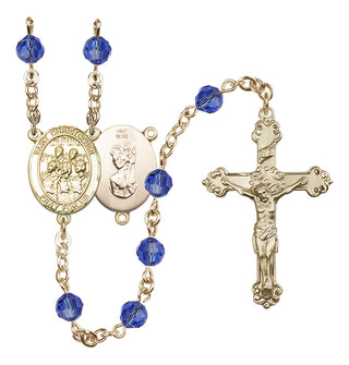 14 Karat Gold 6mm Austrian Crystal Saint Christopher / Choir Rosary in Sapphire